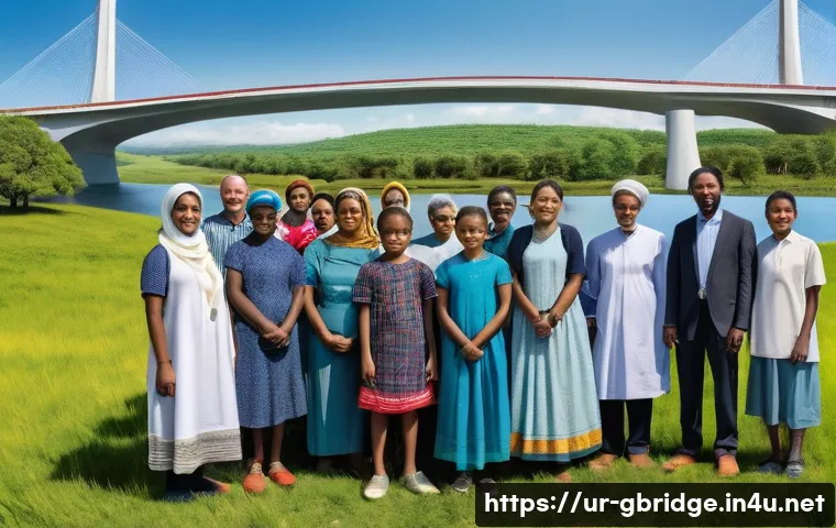 글로벌브릿지와 지구촌 문제 해결 - **Prompt 1: "The Global Bridge of Unity"**
    "A wide-angle shot of a diverse group of people from ...